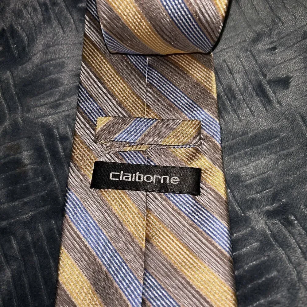 Claiborne Silk Tie Gold Blue Striped